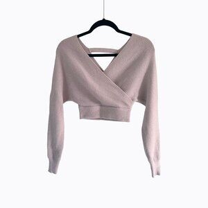 Lulus Light Pink Cropped Wrap Sweater Bolero XS Balletcore Coquette Ribbed Knit